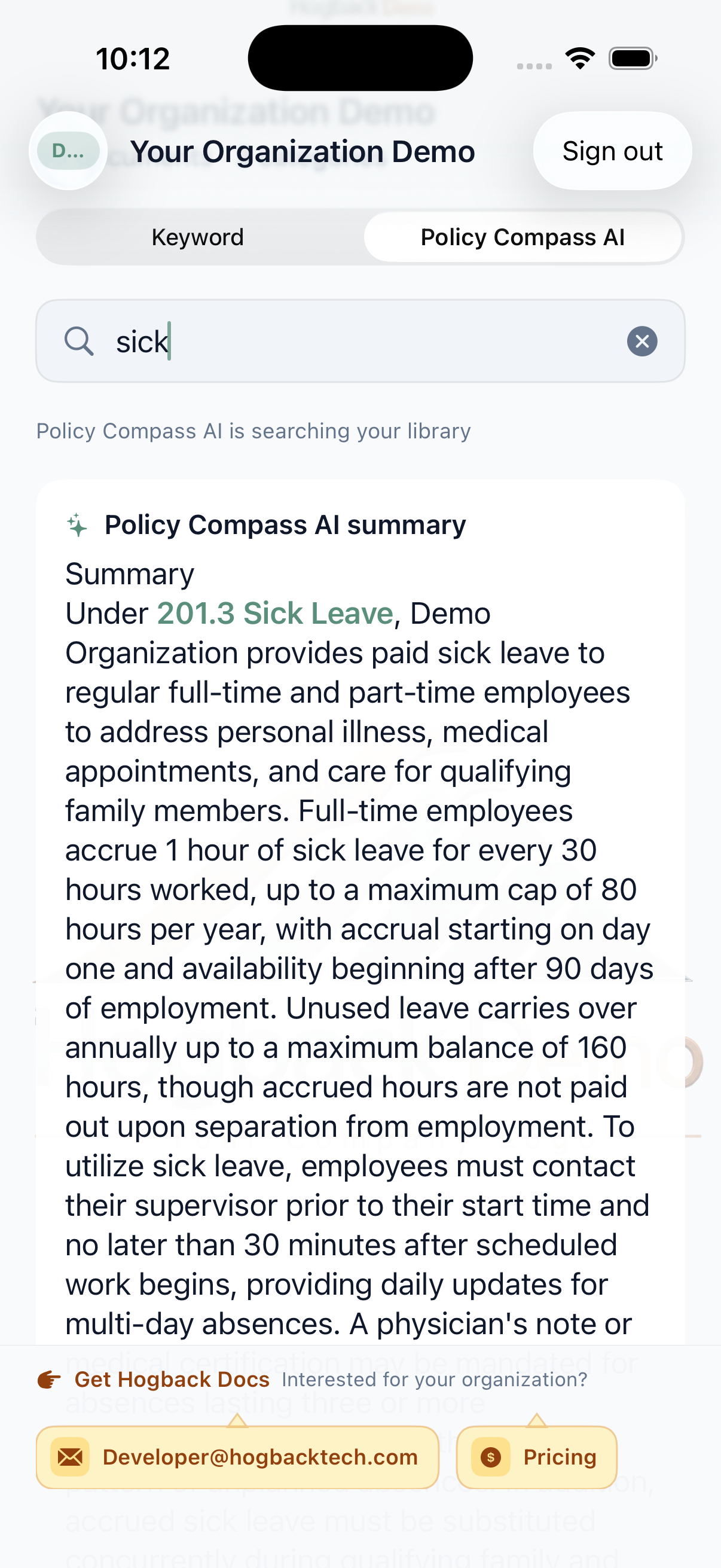 Policy Compass AI answers questions from your policies