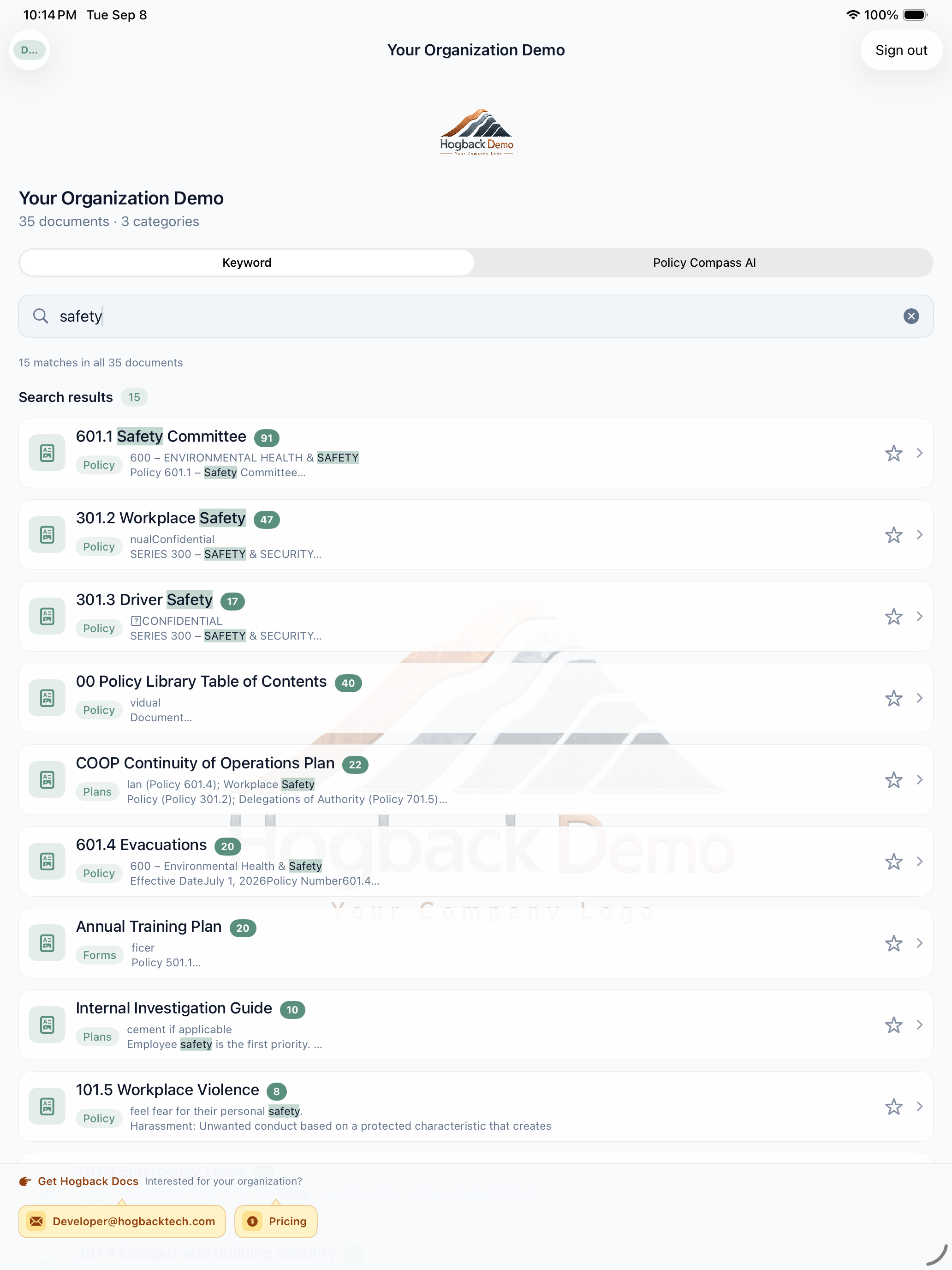 Keyword search across your document library